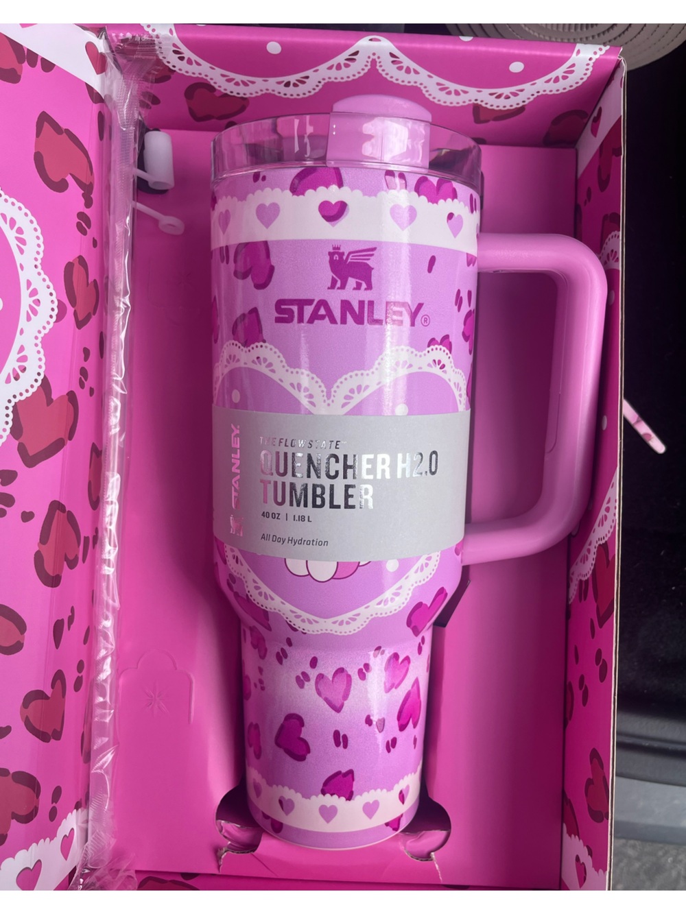Stanley Hello Kitty LoveShackFancy Pink Heart 40oz Tumbler Lid topper Straw